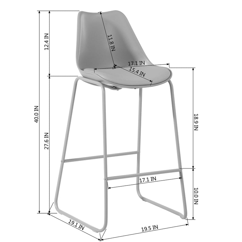 28" Counter Bar Stools Set of 2 with Back and Footrest, Faux leather Upholstered, Gray