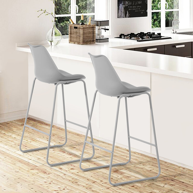 28" Counter Bar Stools Set of 2 with Back and Footrest, Faux leather Upholstered, Gray