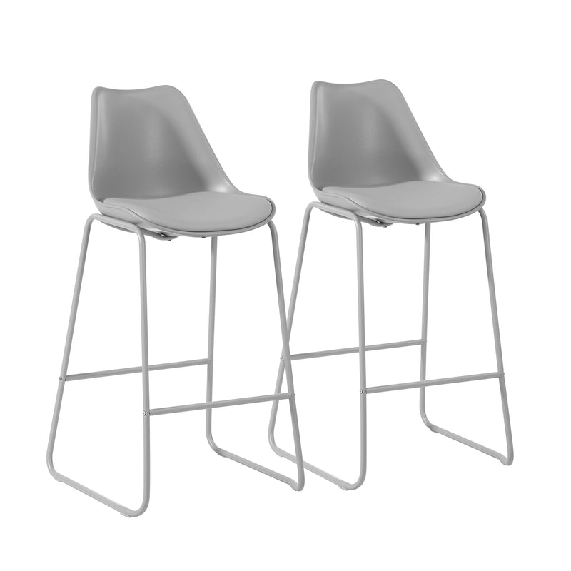28" Counter Bar Stools Set of 2 with Back and Footrest, Faux leather Upholstered, Gray