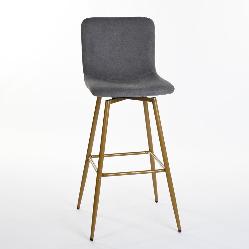 Set of 2 Modern Swivel Barstools Grey Fabric with Gold Legs – 30" Seat Height