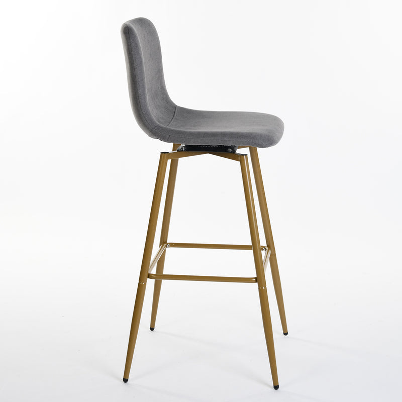 Set of 2 Modern Swivel Barstools Grey Fabric with Gold Legs – 30" Seat Height