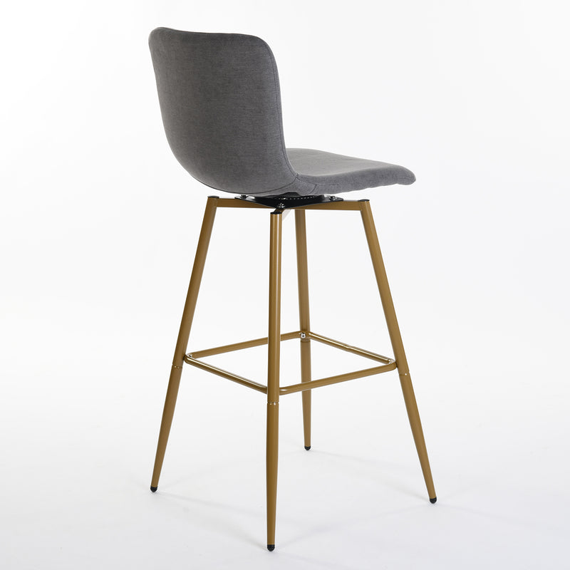 Set of 2 Modern Swivel Barstools Grey Fabric with Gold Legs – 30" Seat Height