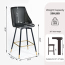 Set of 2 Counter Height Black PU Chairs – Ergonomic Backrest, Gold and Black Metal Legs, Modern Design