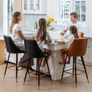 Set of 2 Counter Height Black PU Chairs – Ergonomic Backrest, Gold and Black Metal Legs, Modern Design