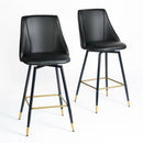 Set of 2 Counter Height Black PU Chairs – Ergonomic Backrest, Gold and Black Metal Legs, Modern Design