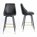 Set of 2 Counter Height Black PU Chairs – Ergonomic Backrest, Gold and Black Metal Legs, Modern Design