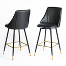 Set of 2 Counter Height Black PU Chairs – Ergonomic Backrest, Gold and Black Metal Legs, Modern Design
