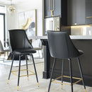 Set of 2 Counter Height Black PU Chairs – Ergonomic Backrest, Gold and Black Metal Legs, Modern Design
