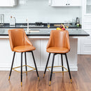 26.8 in Swivel Counter Height Bar Stools with Black Gold Legs (Set of 2)- Cognac PU Leather