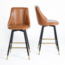 26.8 in Swivel Counter Height Bar Stools with Black Gold Legs (Set of 2)- Cognac PU Leather