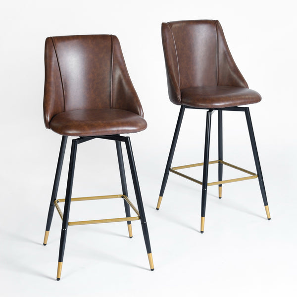 26.8" Counter Barstools Set of 2 -Dark Brown PU Leather