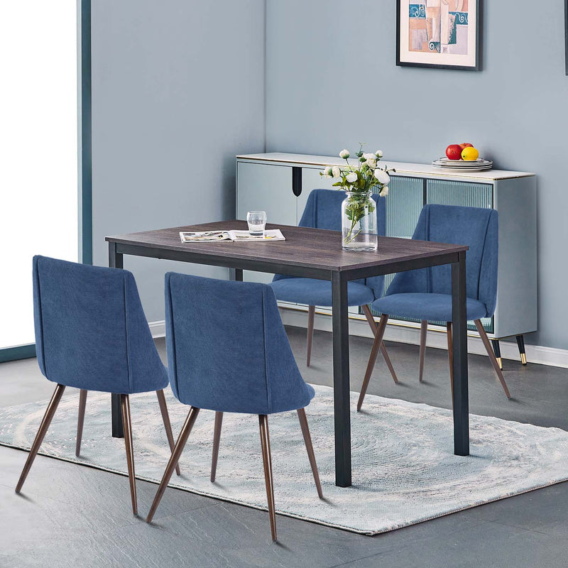 Set of 2 Dark Blue Upholstered Dining Chairs – Ergonomic Backrest, Rub-Resistant, Adjustable Feet Pads, Wooden Legs
