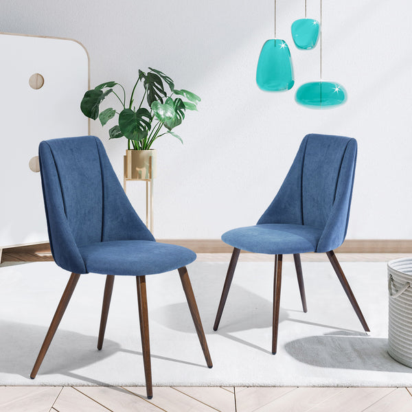 Set of 2 Dark Blue Upholstered Dining Chairs – Ergonomic Backrest, Rub-Resistant, Adjustable Feet Pads, Wooden Legs