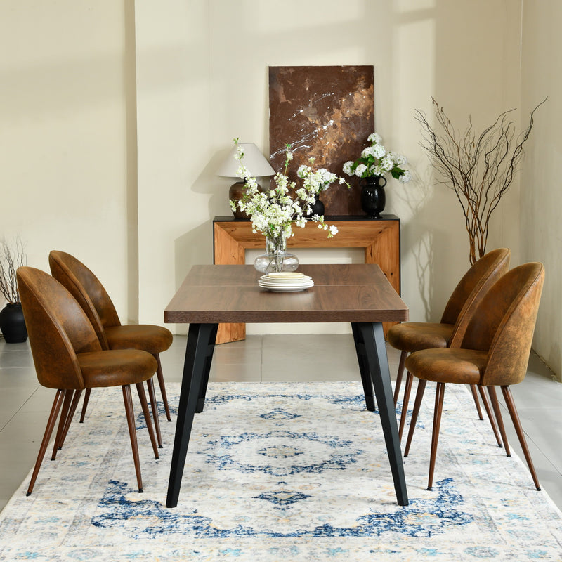 Modern 5-Piece Dining Set – Brown Chairs