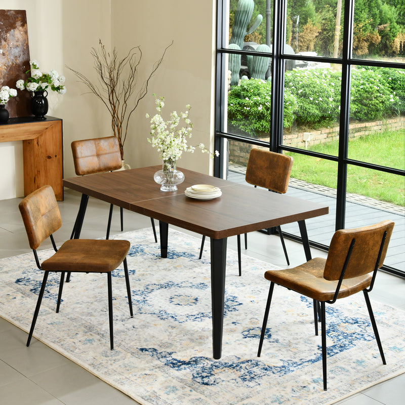 Modern 5-Piece Dining Set with Suede Brown Upholstered Chairs