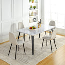 5-Piece Dining Set – Faux Marble Table with Beige Fabric Chairs | Contemporary & Stylish