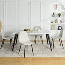 5-Piece Dining Set – Faux Marble Table with Beige Fabric Chairs | Contemporary & Stylish