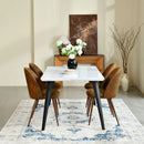 5-Piece Dining Set – Marble-Style Table with 4 Brown Suede Chairs | Modern & Elegant