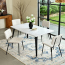 5-Piece Dining Set – Faux Marble Table with Beige Fabric Chairs | Elegant &amp; Modern