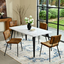 5-Piece Dining Set – Faux Marble Table with Brown Suede Chairs | Industrial & Stylish