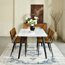 5-Piece Dining Set – Faux Marble Table with Brown Suede Chairs | Industrial & Stylish
