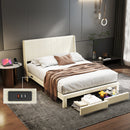Summit Upholstered Bed Frame with Drawer Storage & USB Charging Port – Twin & Queen Size, Beige & Grey Colors