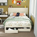 Summit Upholstered Bed Frame with Drawer Storage & USB Charging Port – Twin & Queen Size, Beige & Grey Colors