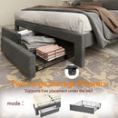 Summit Upholstered Bed Frame with Drawer Storage & USB Charging Port – Twin & Queen Size, Beige & Grey Colors