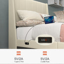 Summit Upholstered Bed Frame with Drawer Storage & USB Charging Port – Twin & Queen Size, Beige & Grey Colors