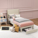 Summit Upholstered Bed Frame with Drawer Storage & USB Charging Port – Twin & Queen Size, Beige & Grey Colors