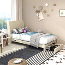 Summit Upholstered Bed Frame with Drawer Storage & USB Charging Port – Twin & Queen Size, Beige & Grey Colors