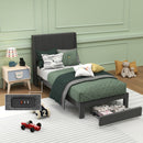 Summit Upholstered Bed Frame with Drawer Storage & USB Charging Port – Twin & Queen Size, Beige & Grey Colors