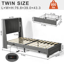 Summit Upholstered Bed Frame with Drawer Storage & USB Charging Port – Twin & Queen Size, Beige & Grey Colors