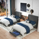 Summit Upholstered Bed Frame with Drawer Storage & USB Charging Port – Twin & Queen Size, Beige & Grey Colors