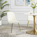 Set of 2 Velvet Side Dining Chairs – ZANKA White with Gold Legs