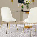 Set of 2 Velvet Side Dining Chairs – ZANKA White with Gold Legs
