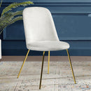 Set of 2 Velvet Side Dining Chairs – ZANKA White with Gold Legs