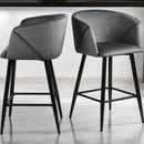 ALDRIDGE 26in Counter Stool Set of 2 - Grey Velvet with Black Metal Legs