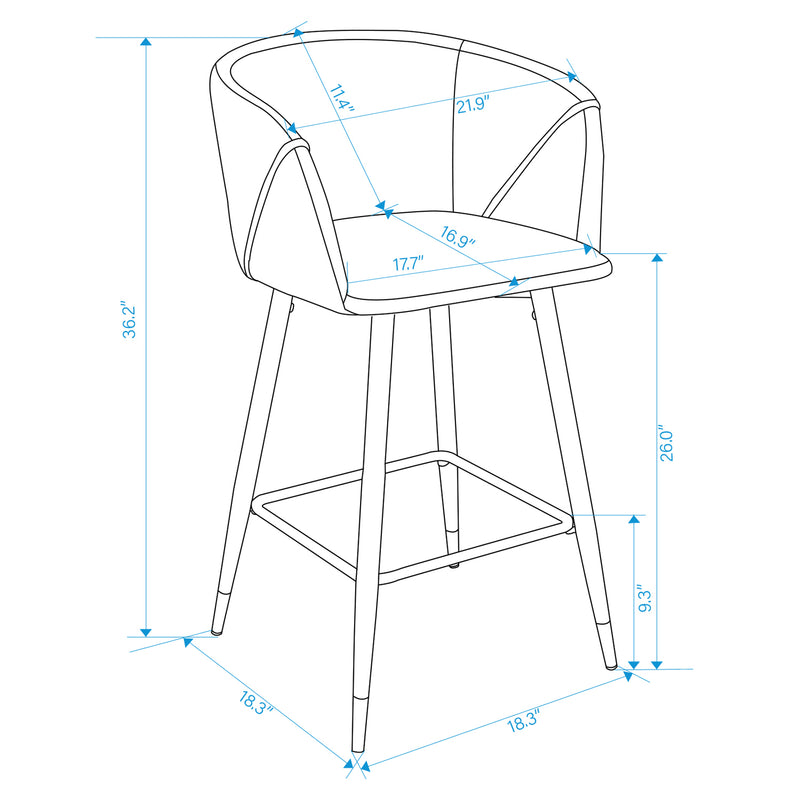 ALDRIDGE 26in Counter Stool Set of 2 - Grey Velvet with Black Metal Legs