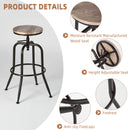 Set of 2 Height Adjustable Barstools with Manufactured Wood Seat – Oak Color, 27"–30" Adjustable Height