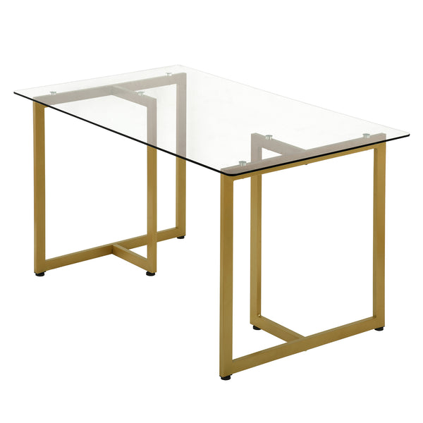 Modern Glass Top Table with Gold Metal Base