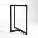 55in Slip Smoke Grey Glass Dining Table with Black Metal Legs
