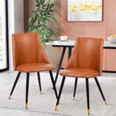 Set of 2 Cognac PU Leather Dining Chairs – Ergonomic Backrest, High-Density Sponge Cushion, Black and Gold Metal Legs