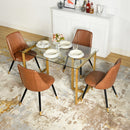 Set of 2 Cognac PU Leather Dining Chairs – Ergonomic Backrest, High-Density Sponge Cushion, Black and Gold Metal Legs