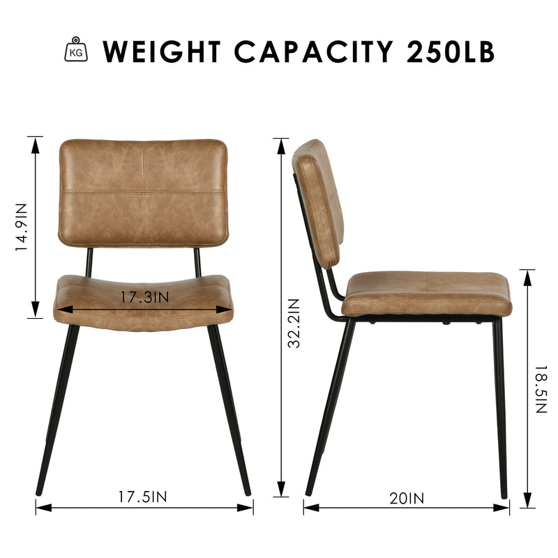 Modern Cognac Dining Chair with Metal Legs (Set of 2)