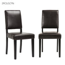 Set of 2 Classic Brown PU Leather Dining Chairs, Dark Brown