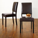 Set of 2 Classic Brown PU Leather Dining Chairs, Dark Brown