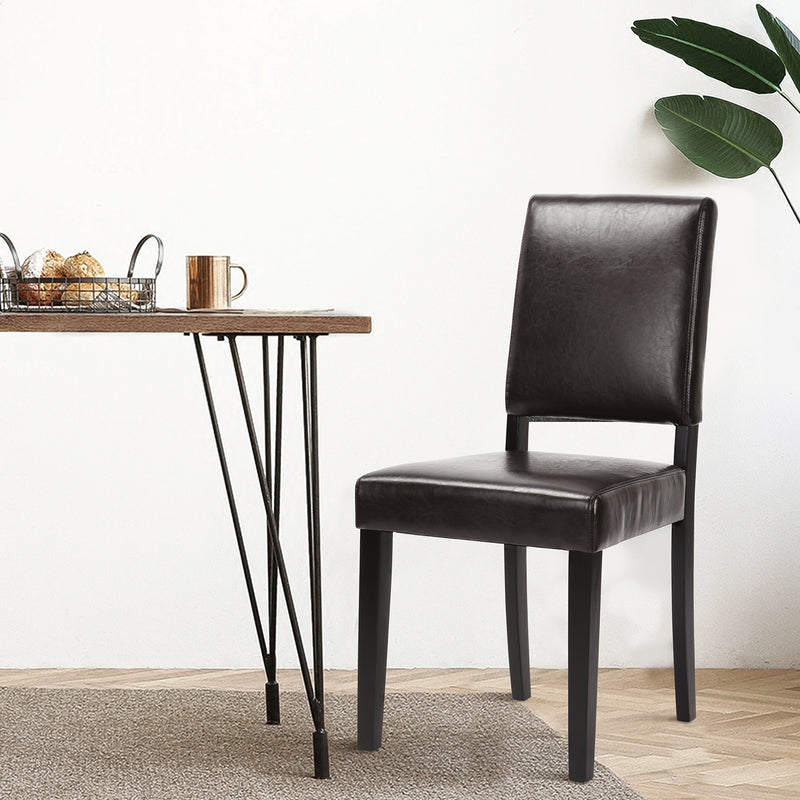 Set of 2 Classic Brown PU Leather Dining Chairs, Dark Brown