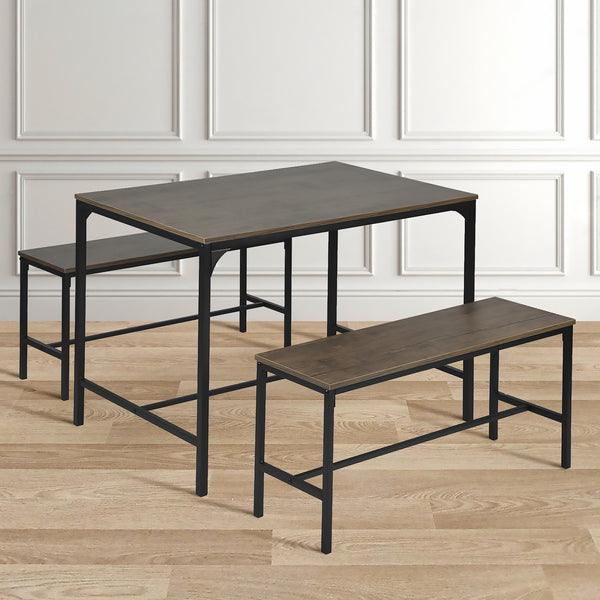 Industrial-Style Dining Table Set with Benches