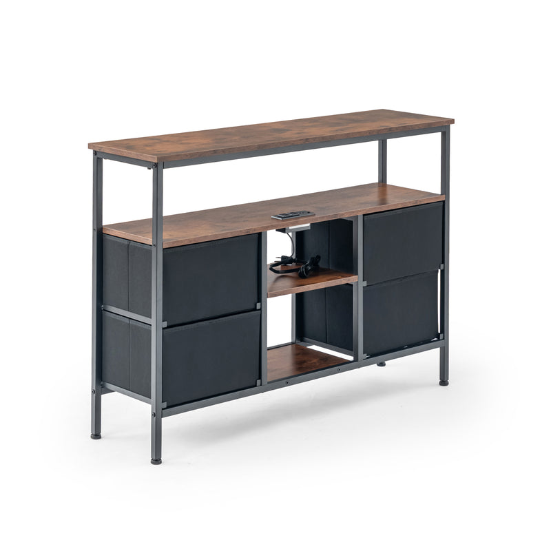 Modern Crimson 4-Drawer Storage Console – Industrial Chic